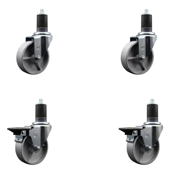 4'' Semi Steel Wheel Swivel 1-5/8'' Expanding Stem Caster Set 2 Brakes, 4PK